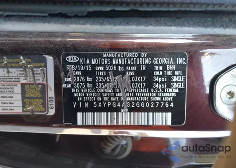 2016 Kia Sorento 2.4L Lx from USA, damaged, VIN 5XYPG4A32GG027764